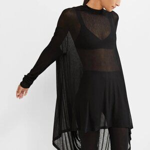 Sheer cowl neck tunic top